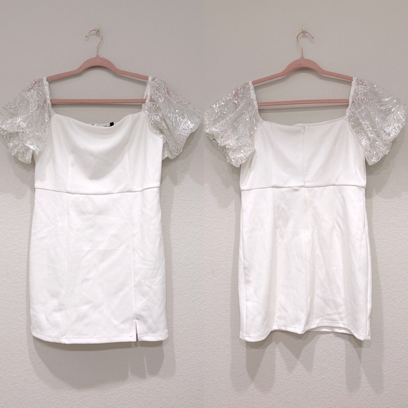 NWOT Lulus Sparkly Charisma White Sequin Off-the-Shoulder Mini Dress - Picture 5 of 9